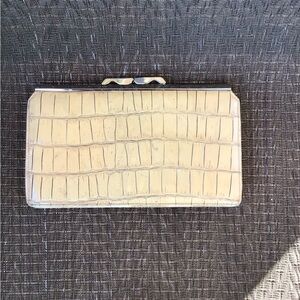 Abas Cream Alligator Leather Frame Clutch Wallet